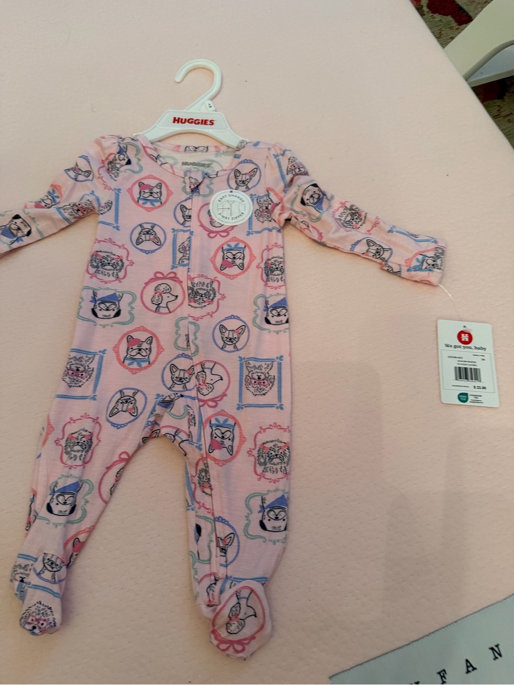 Huggies Pink Animal Print Footed One-Piece for Kids
